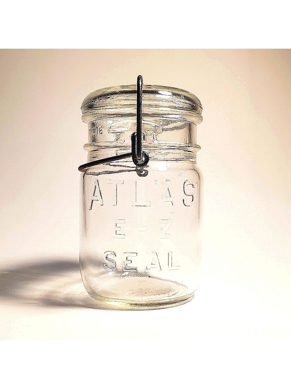 ATLAS E-Z Seal Clear Glass Canning Jar & Lid Pint Size with Wire Bail Vintage